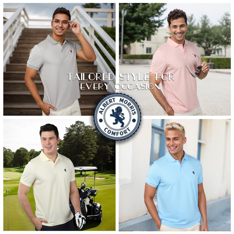 Albert Morris Mens Striped Short Sleeve Polo Shirts 4 Pack - Regular Fit - Multicolor - Pastel Collection (4 Pack) - Small - Image 2